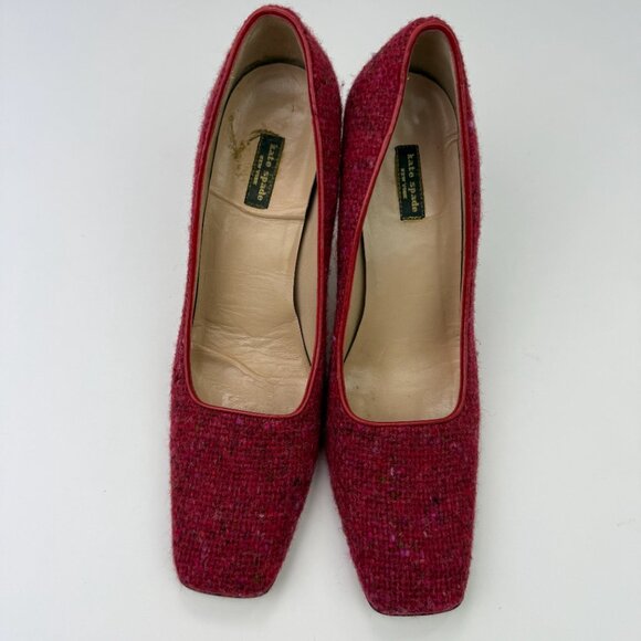 KATE SPADE Red and Pink Boucle Tweed Heels 8.5AA - Picture 7 of 11